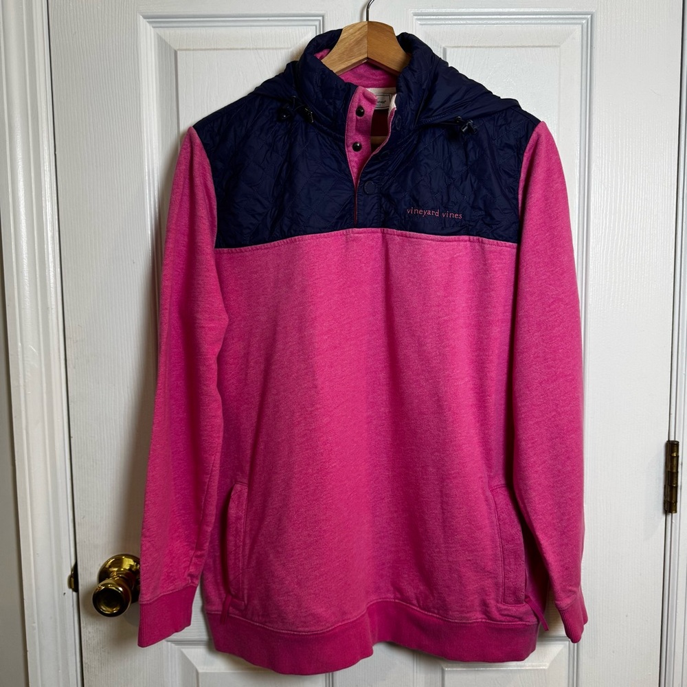 Vineyard Vines Performance Pink Quilted Packable Hooded Pullover Medium Coastal